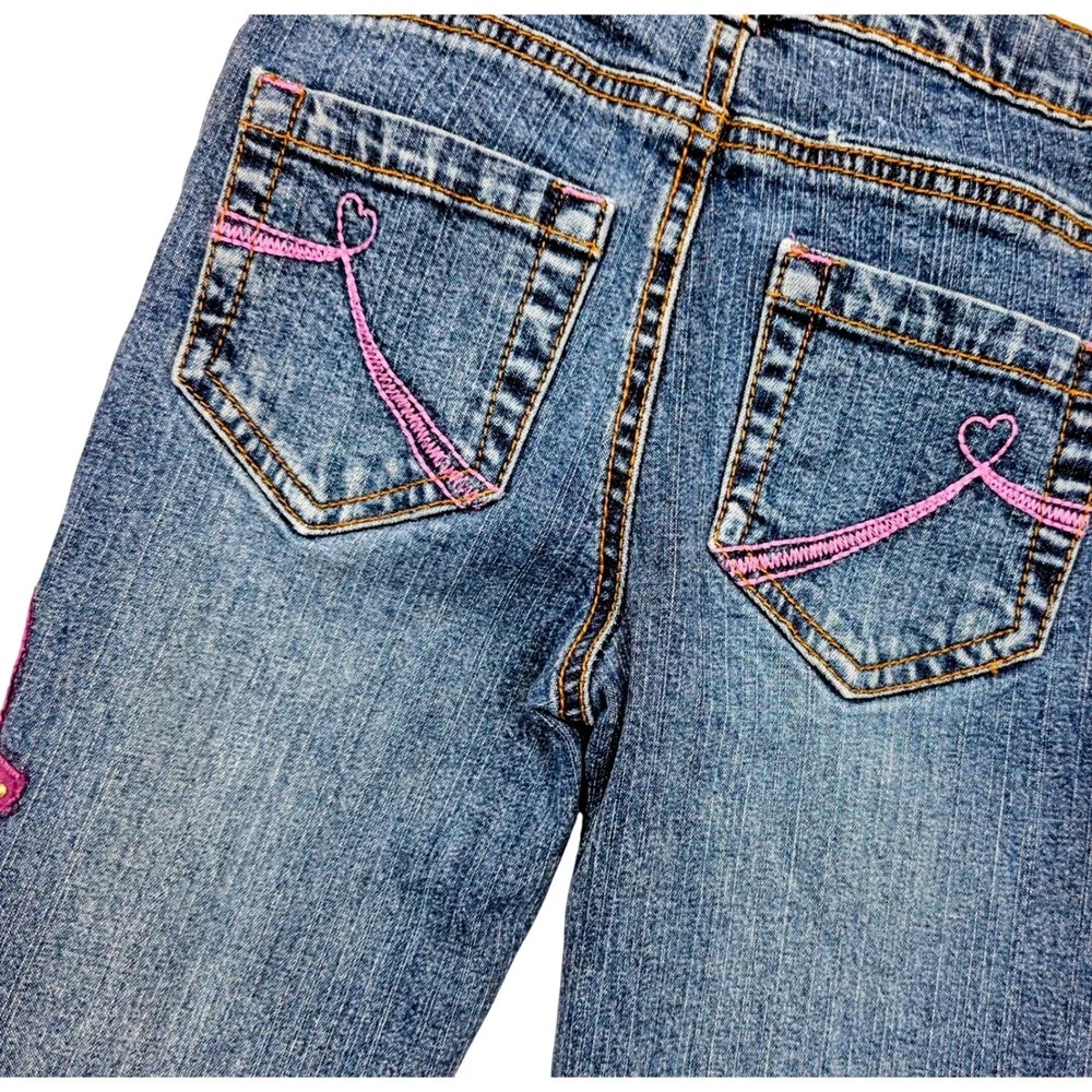 The Childrens Place Girls Blue Jeans Purple Floral Leopard Cuff Size 6‎ Y2K VNTG
